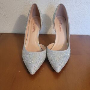 RED DELICIOUS Iridescent Rhinestone Stiletto D'Orsay Pumps | Size 10/11